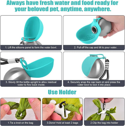 Pet Drinking Bottle with Silicone Bowl