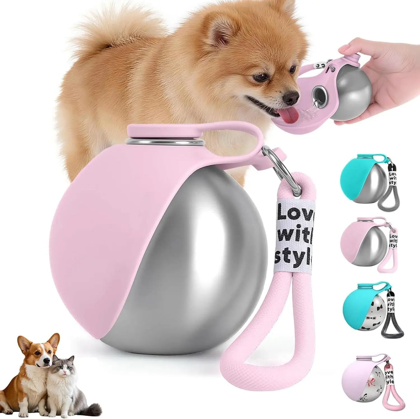 Pet Drinking Bottle with Silicone Bowl